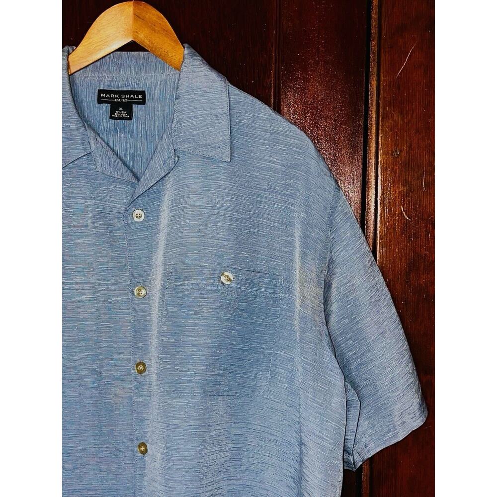 MARK SHALE BLUE GRAY S/S SILK LINEN CAMP SHIRT SIZE XL